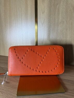 Hermes Orange Perforated Zip Wallet